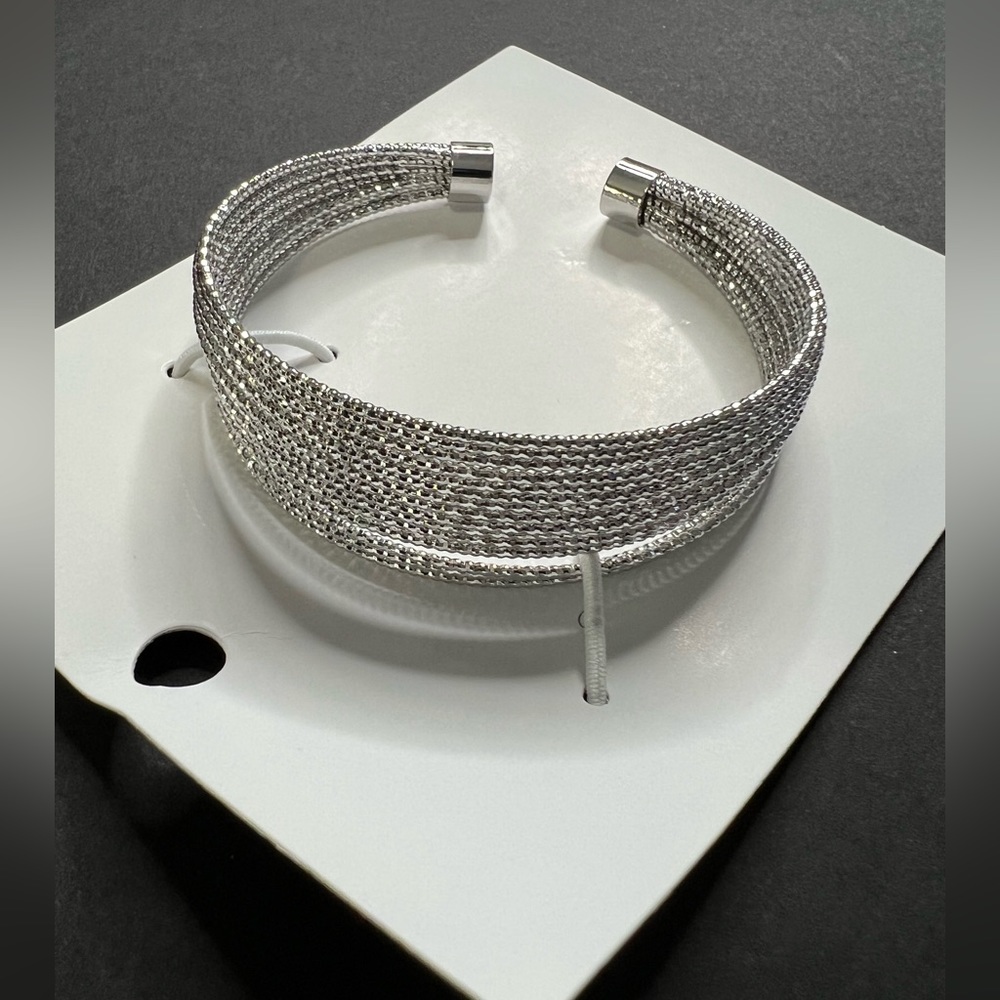 112 Silver toned Multi Strand Cuff Bracelet